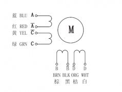 57两相步进电机实物接线图、电机尺寸图